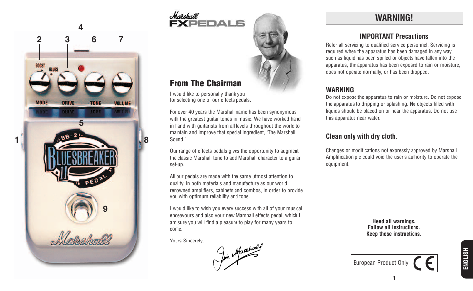 Warning | Marshall Amplification BLUESBREAKER II BB-2 User Manual | Page 2 / 5