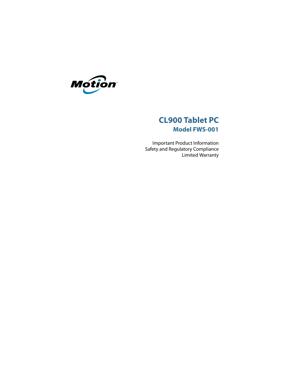 Motion CL900 TABLET PC FWS-001 User Manual | 13 pages