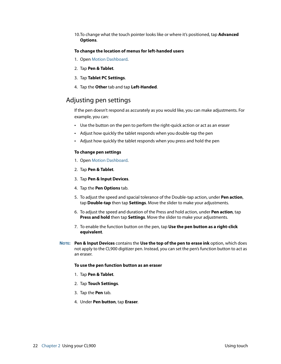 Adjusting pen settings | Motion CL900 FWS-001 User Manual | Page 28 / 81