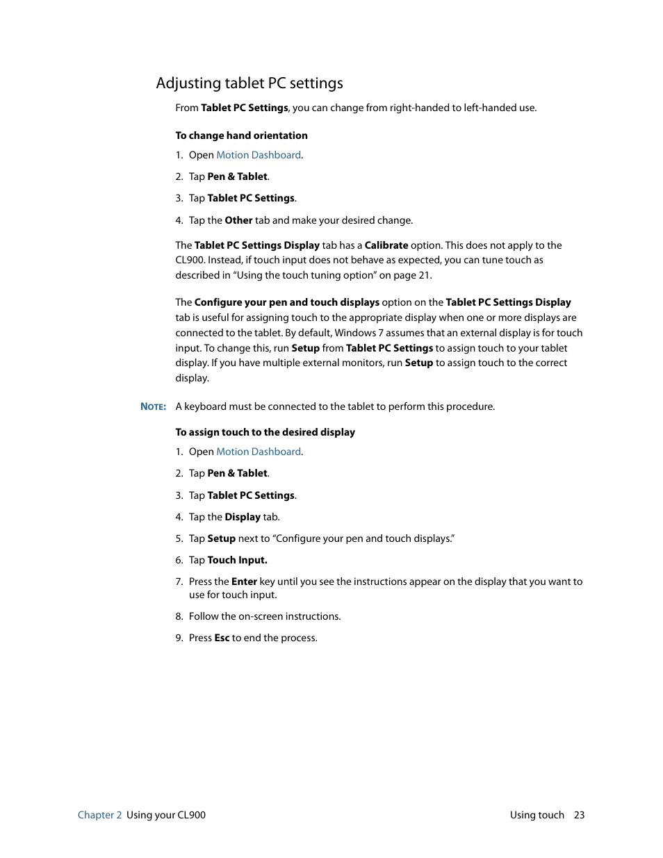Adjusting tablet pc settings | Motion CL900 FWS-001 User Manual | Page 29 / 81