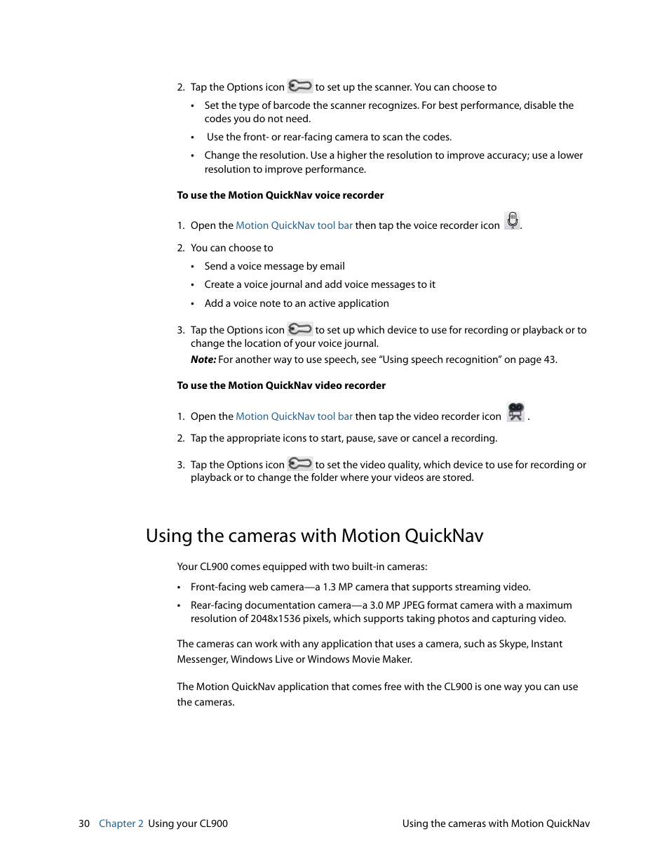 Using the cameras with motion quicknav | Motion CL900 FWS-001 User Manual | Page 36 / 81