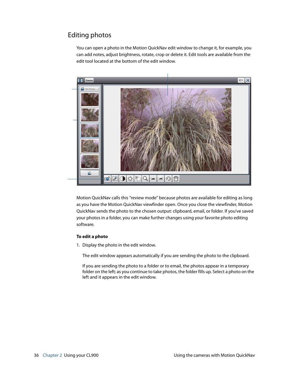 Editing photos | Motion CL900 FWS-001 User Manual | Page 42 / 81