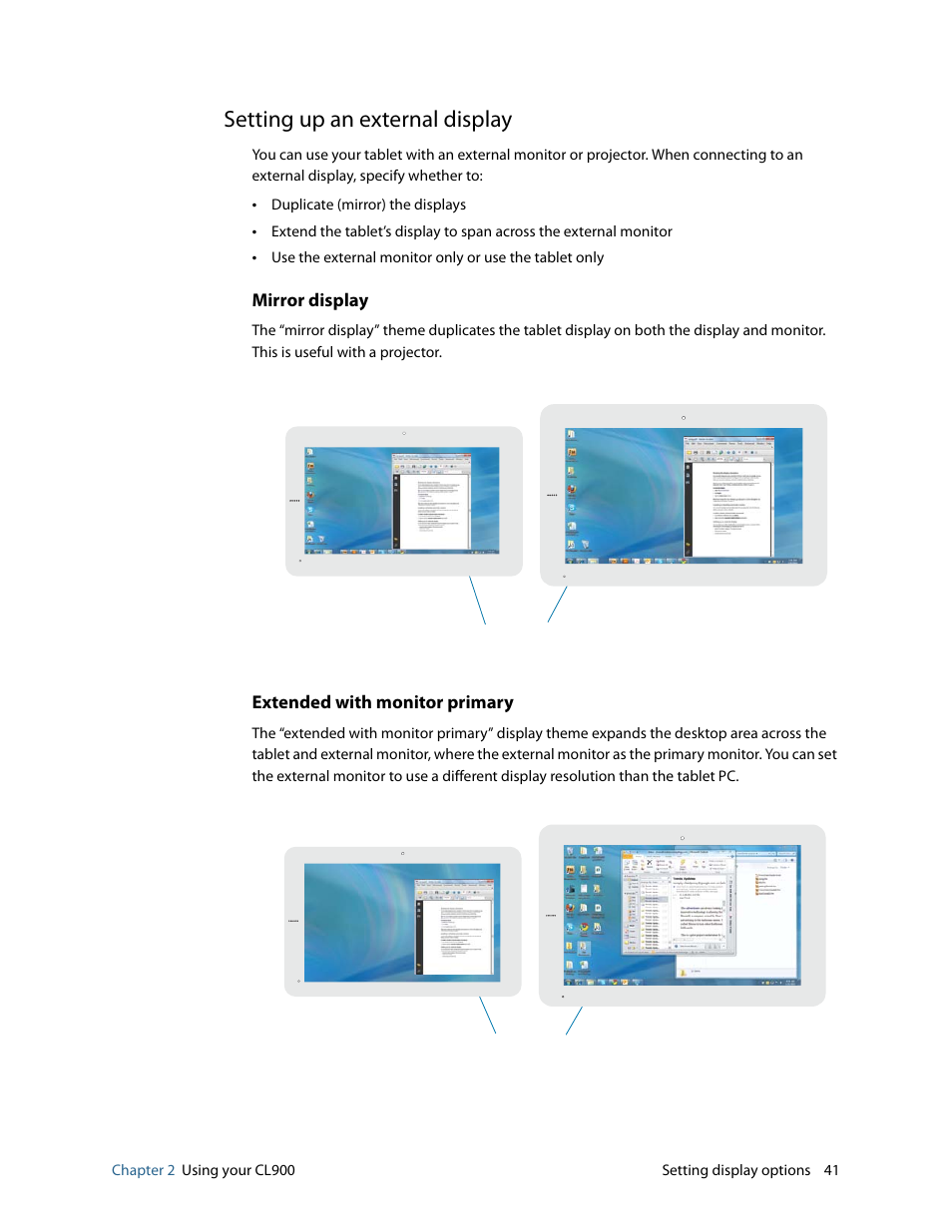 Setting up an external display | Motion CL900 FWS-001 User Manual | Page 47 / 81