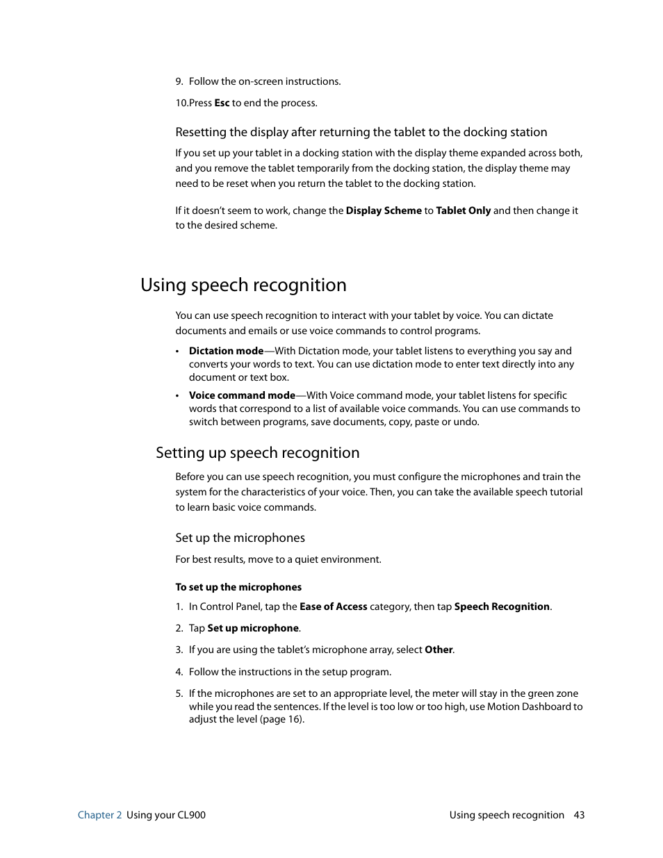 Using speech recognition, Setting up speech recognition | Motion CL900 FWS-001 User Manual | Page 49 / 81