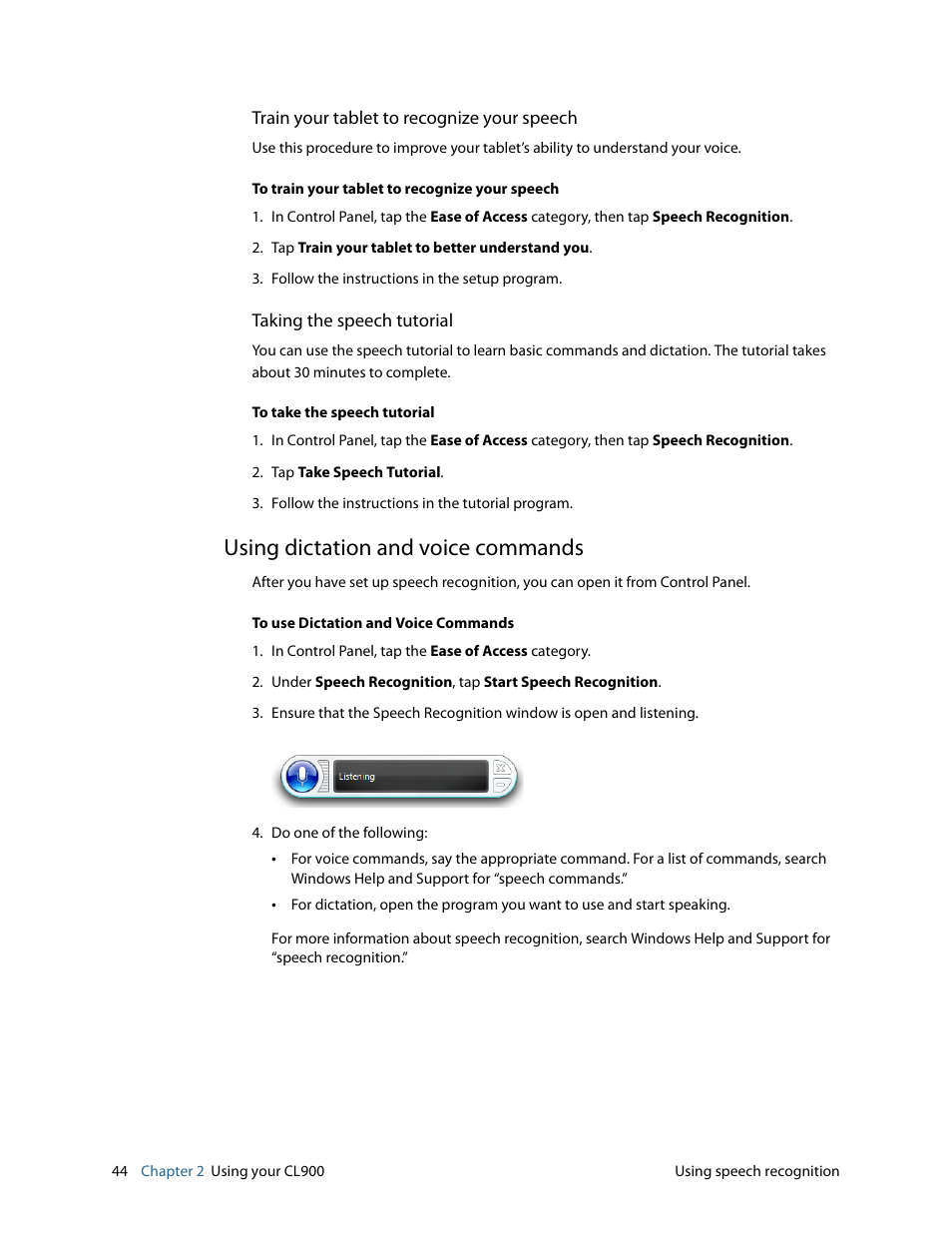 Using dictation and voice commands | Motion CL900 FWS-001 User Manual | Page 50 / 81