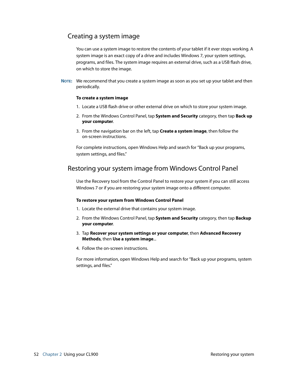 Creating a system image | Motion CL900 FWS-001 User Manual | Page 58 / 81