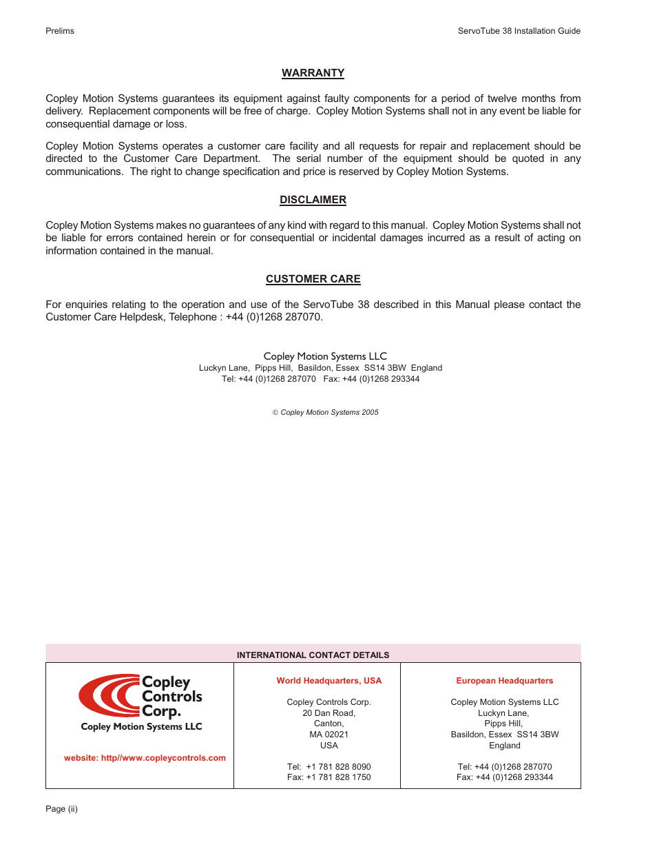 Copley controls corp | Motion Actuator User Manual | Page 2 / 32