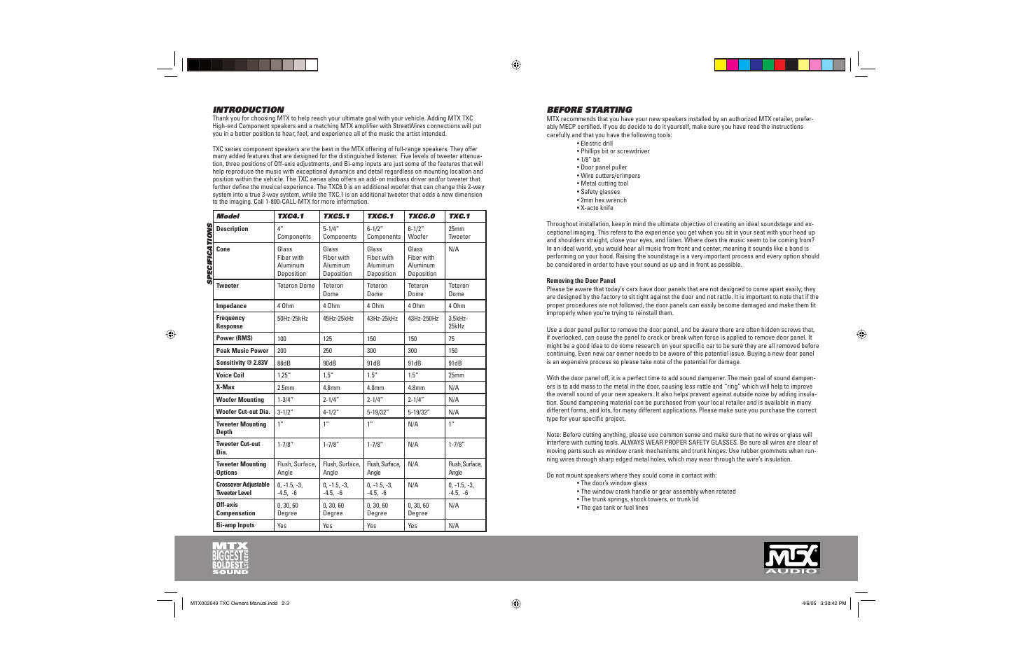 Before starting, Introduction | MTX Audio TXC4.1 User Manual | Page 2 / 6
