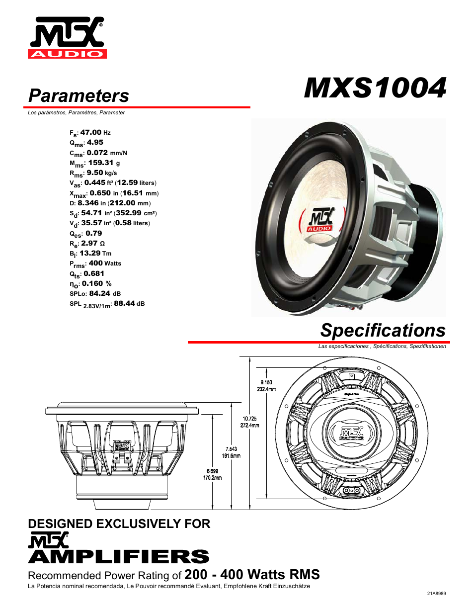 MTX Audio MTX MXS1004 User Manual | 4 pages