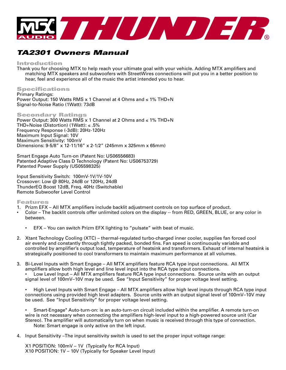 MTX Audio TA2301 User Manual | 5 pages