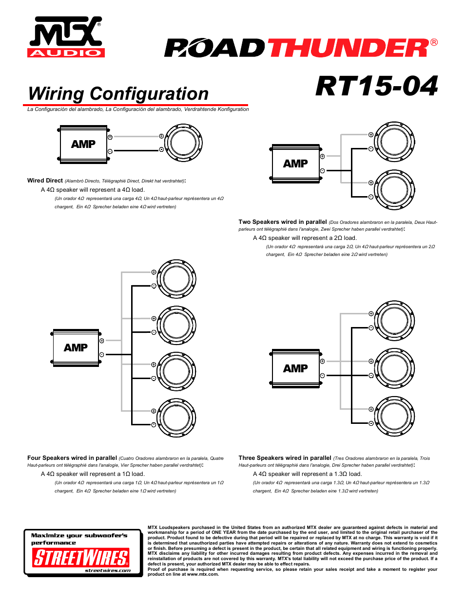 Rt15-04, Wiring configuration | MTX Audio RoadThunder RT15-04 User Manual | Page 4 / 4