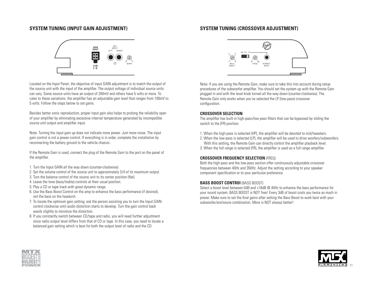 System tuning (input gain adjustment), System tuning (crossover adjustment) | MTX Audio 801D User Manual | Page 6 / 17