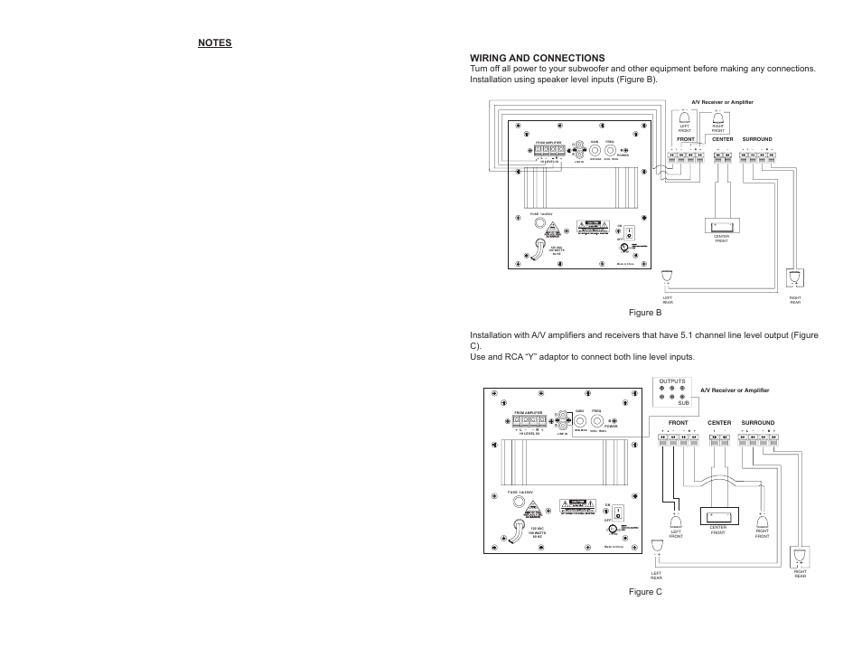 1a 250v, Wiring and connections, Figure b figure c | MTX Audio SUB8 User Manual | Page 3 / 4