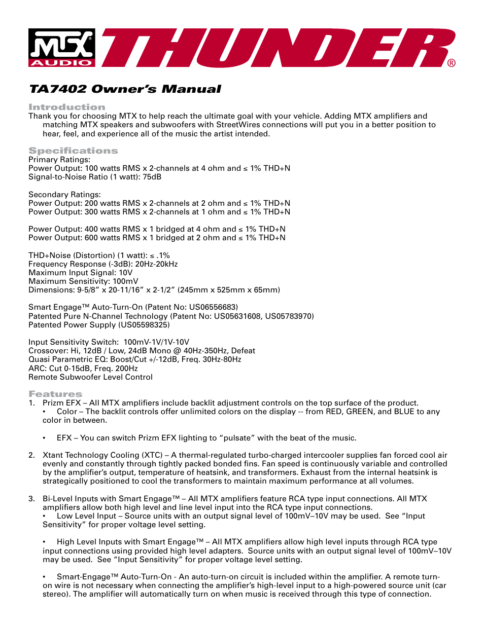 MTX Audio TA7402 User Manual | 6 pages