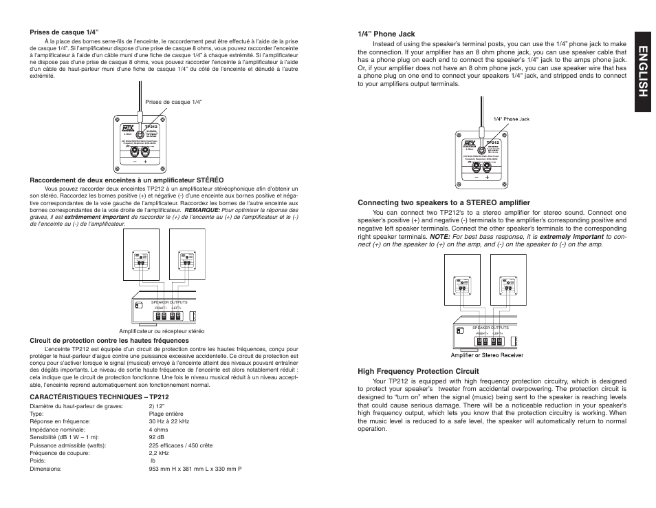 English | MTX Audio TP212 User Manual | Page 3 / 6