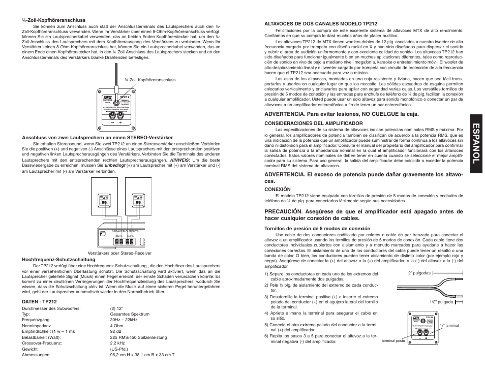 Esp anol | MTX Audio TP212 User Manual | Page 5 / 6