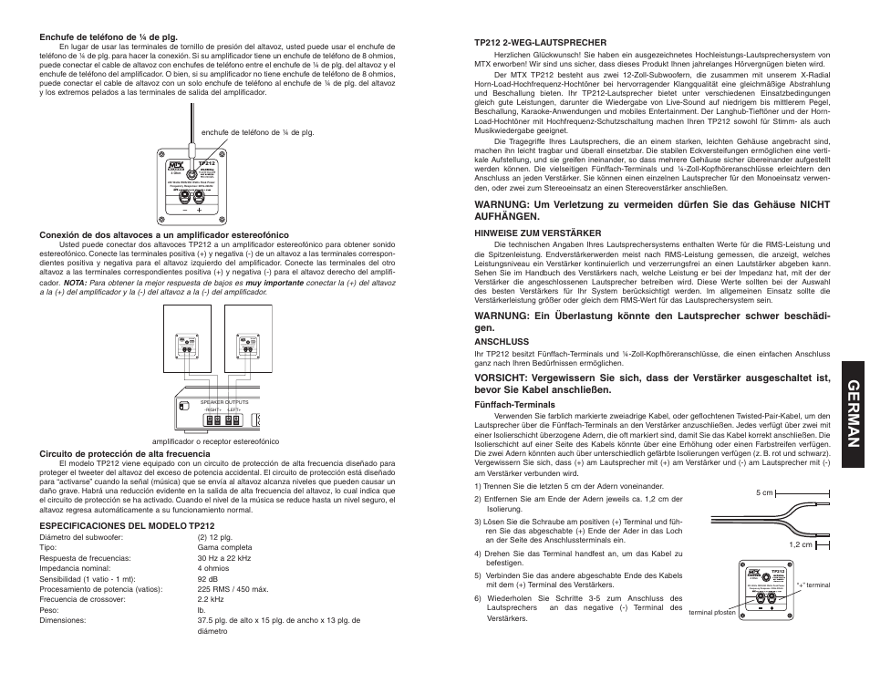 German | MTX Audio TP212 User Manual | Page 6 / 6