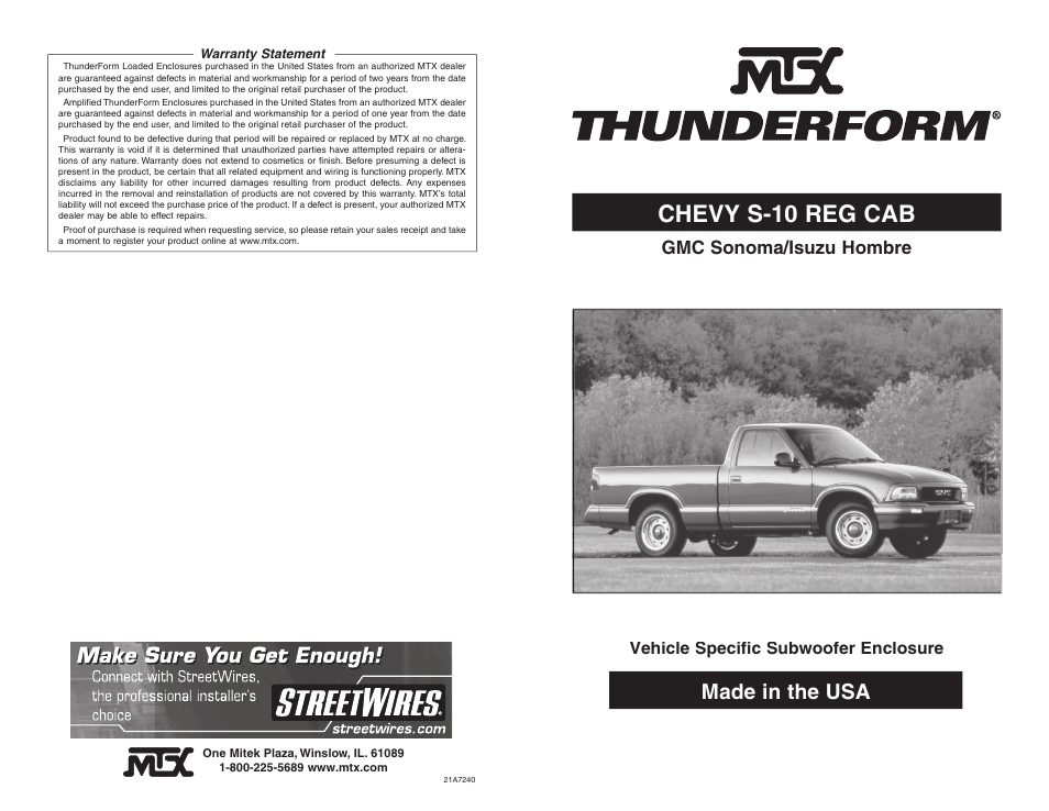 MTX Audio THUNDERFORM User Manual | 4 pages