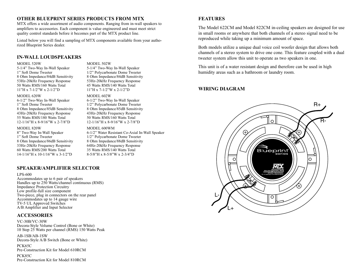 R+ r- l- l | MTX Audio 622CM User Manual | Page 3 / 4