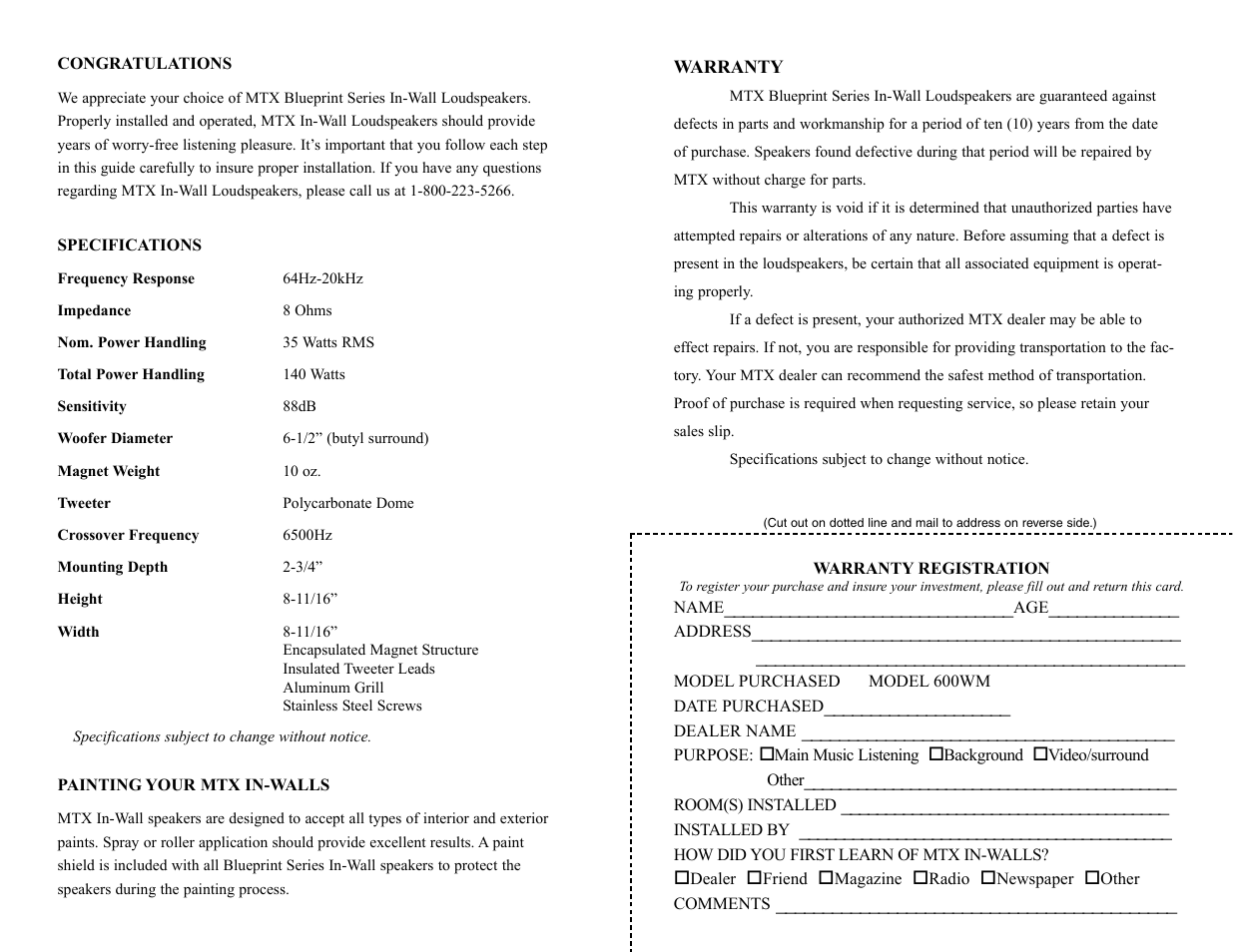 MTX Audio 600WM User Manual | Page 2 / 4