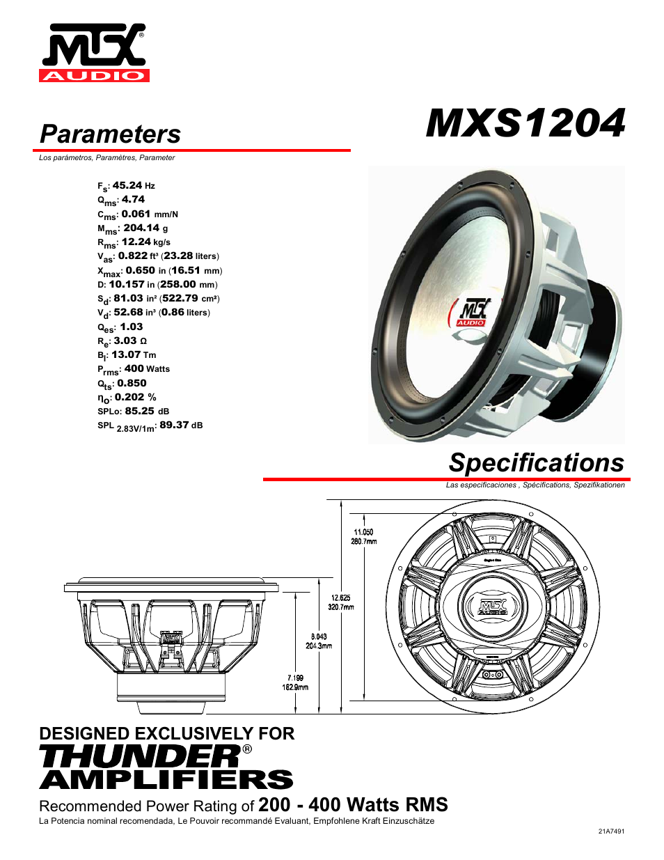 MTX Audio MTX MXS1204 User Manual | 4 pages