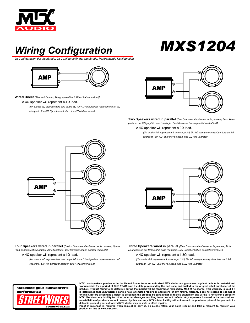 Mxs1204, Wiring configuration | MTX Audio MTX MXS1204 User Manual | Page 4 / 4