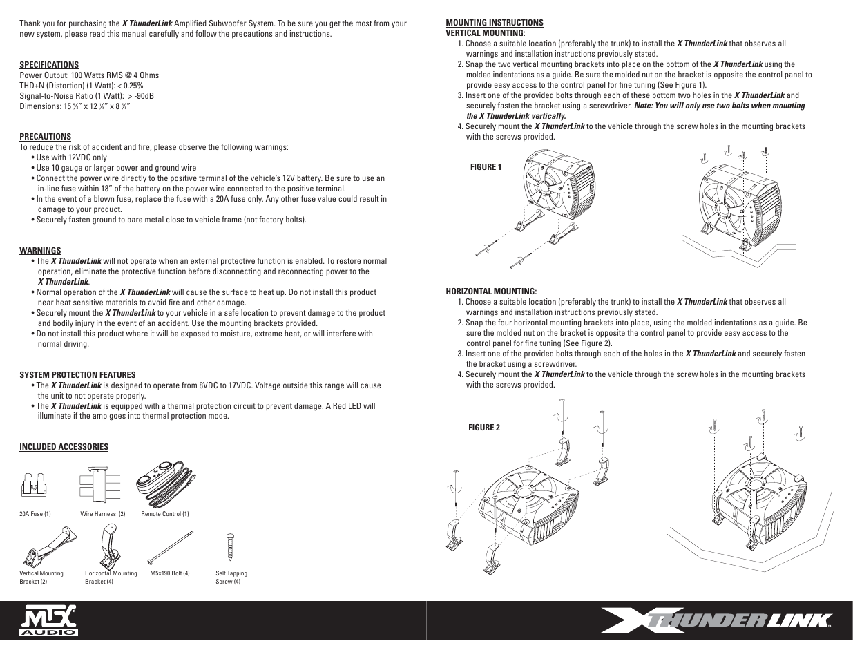 MTX Audio ThunderLink XT110P User Manual | Page 2 / 9