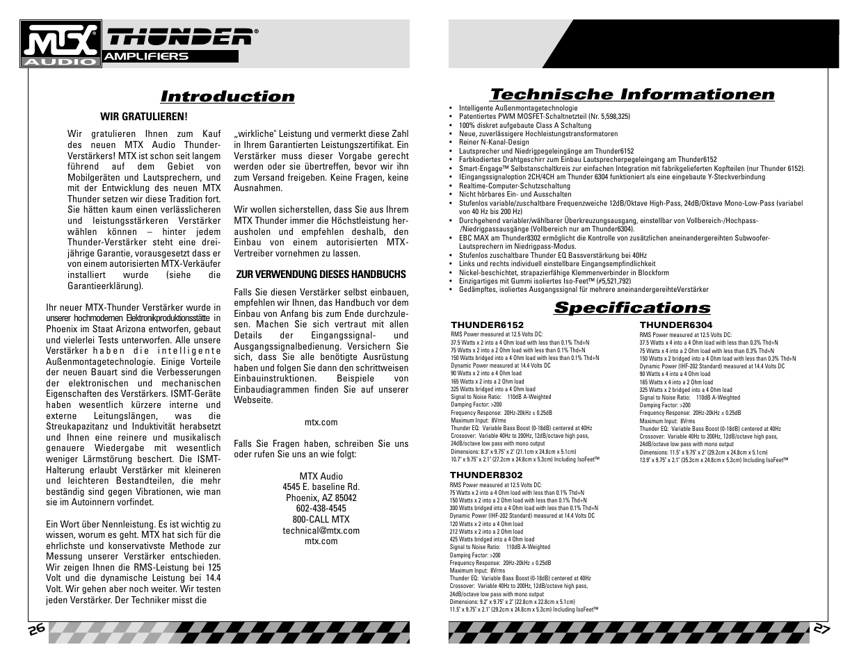 Introduction, Technische informationen specifications, Germanic | MTX Audio 8302 User Manual | Page 14 / 19