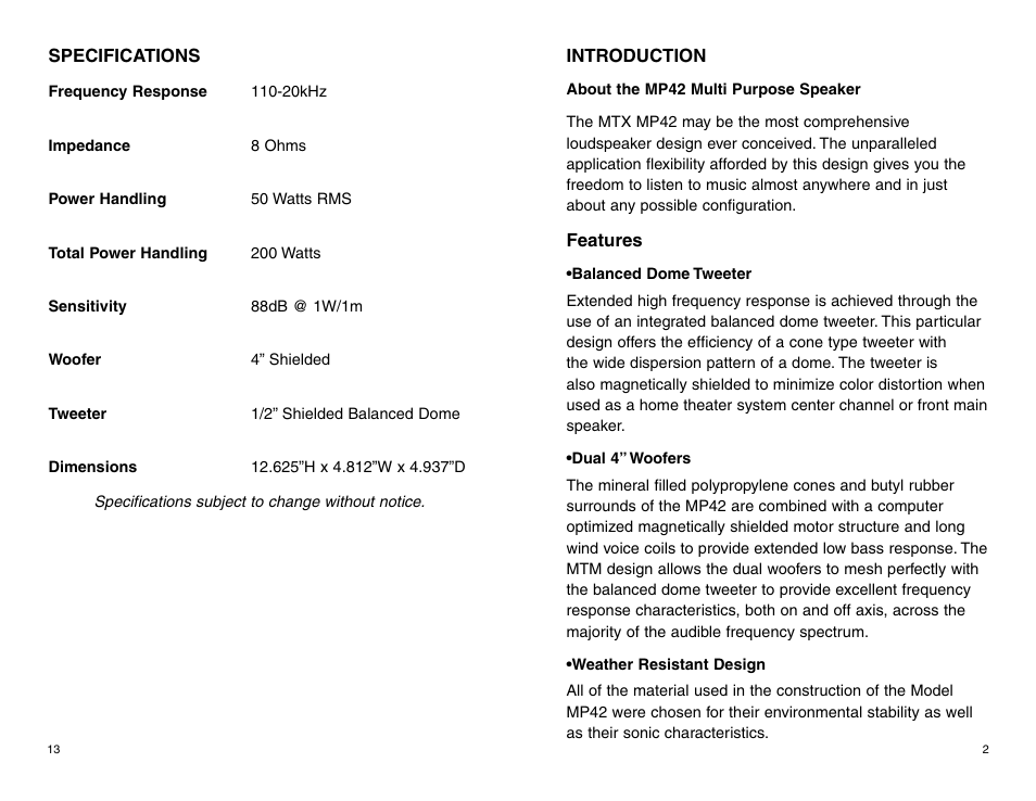 MTX Audio MP42B/ MP42W User Manual | Page 3 / 8