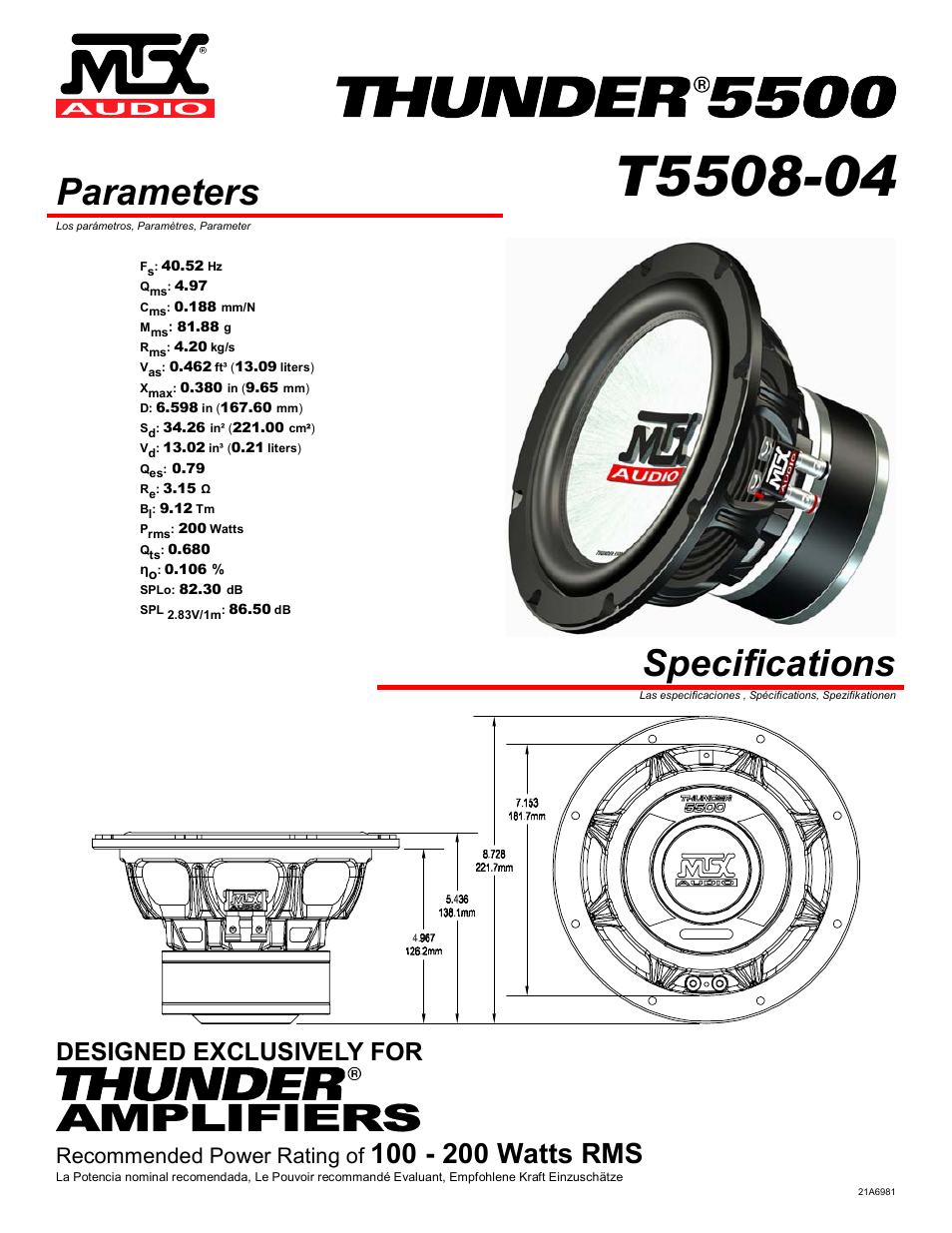 MTX Audio Thunder T5508-04 User Manual | 4 pages