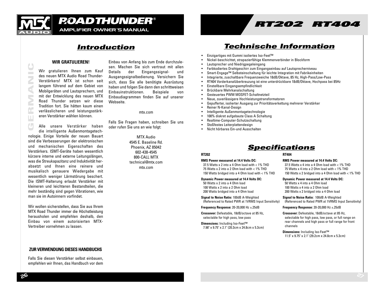 Germanic, Introduction, Technische information | Specifications | MTX Audio RT202 RT404 User Manual | Page 14 / 19