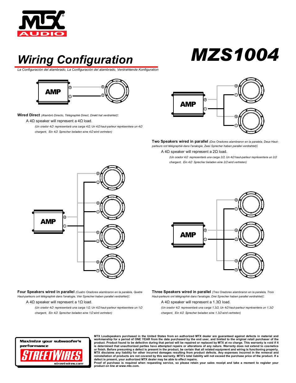 Mzs1004, Wiring configuration | MTX Audio MTX MZS1004 User Manual | Page 4 / 4