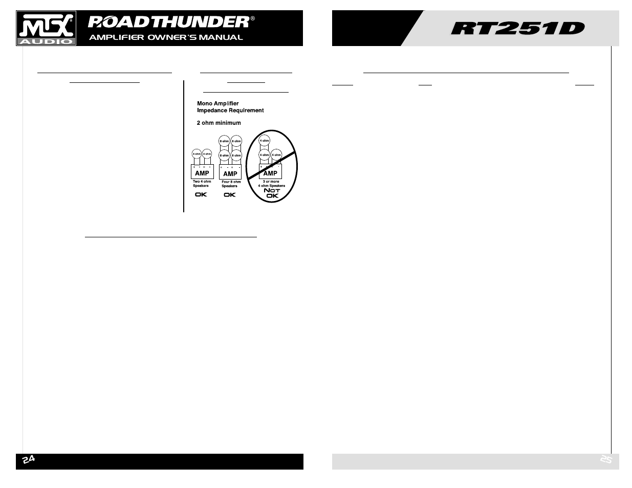 Ajuste de los controles de ganancia, Typical speaker wiring configurations, Guía para la solución de problemas | MTX Audio RT251D User Manual | Page 13 / 19