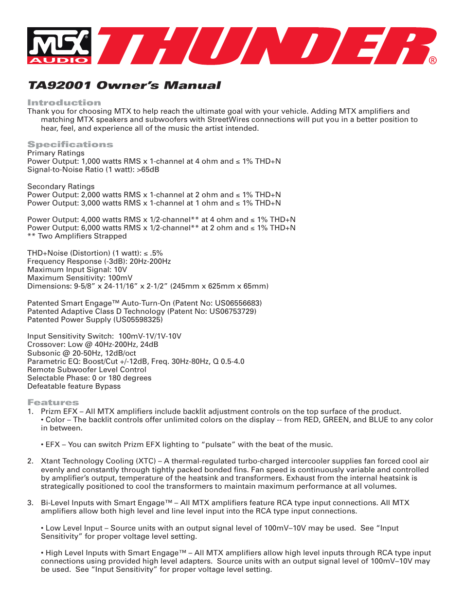 MTX Audio TA92001 User Manual | 7 pages