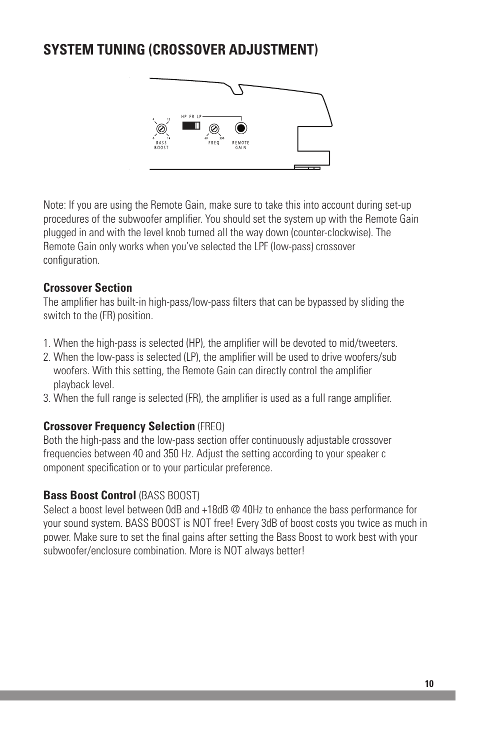 System tuning (crossover adjustment) | MTX Audio MXA4002 User Manual | Page 11 / 32