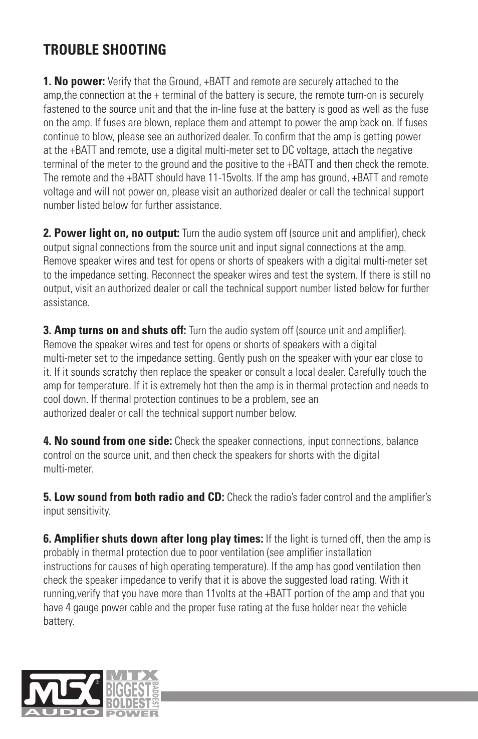 Trouble shooting | MTX Audio MXA4002 User Manual | Page 12 / 32