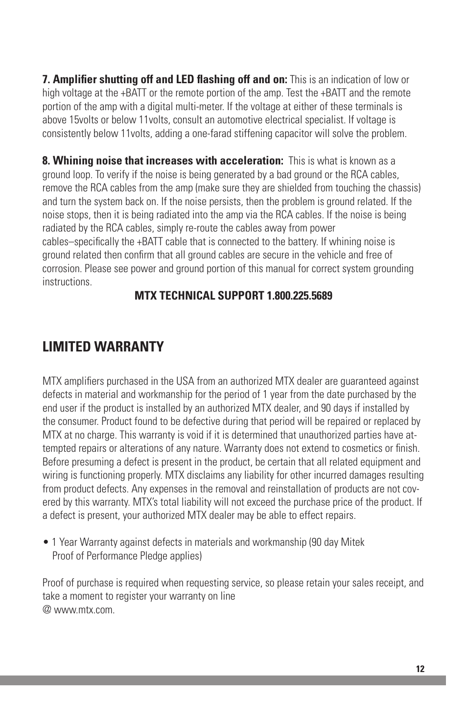Limited warranty | MTX Audio MXA4002 User Manual | Page 13 / 32