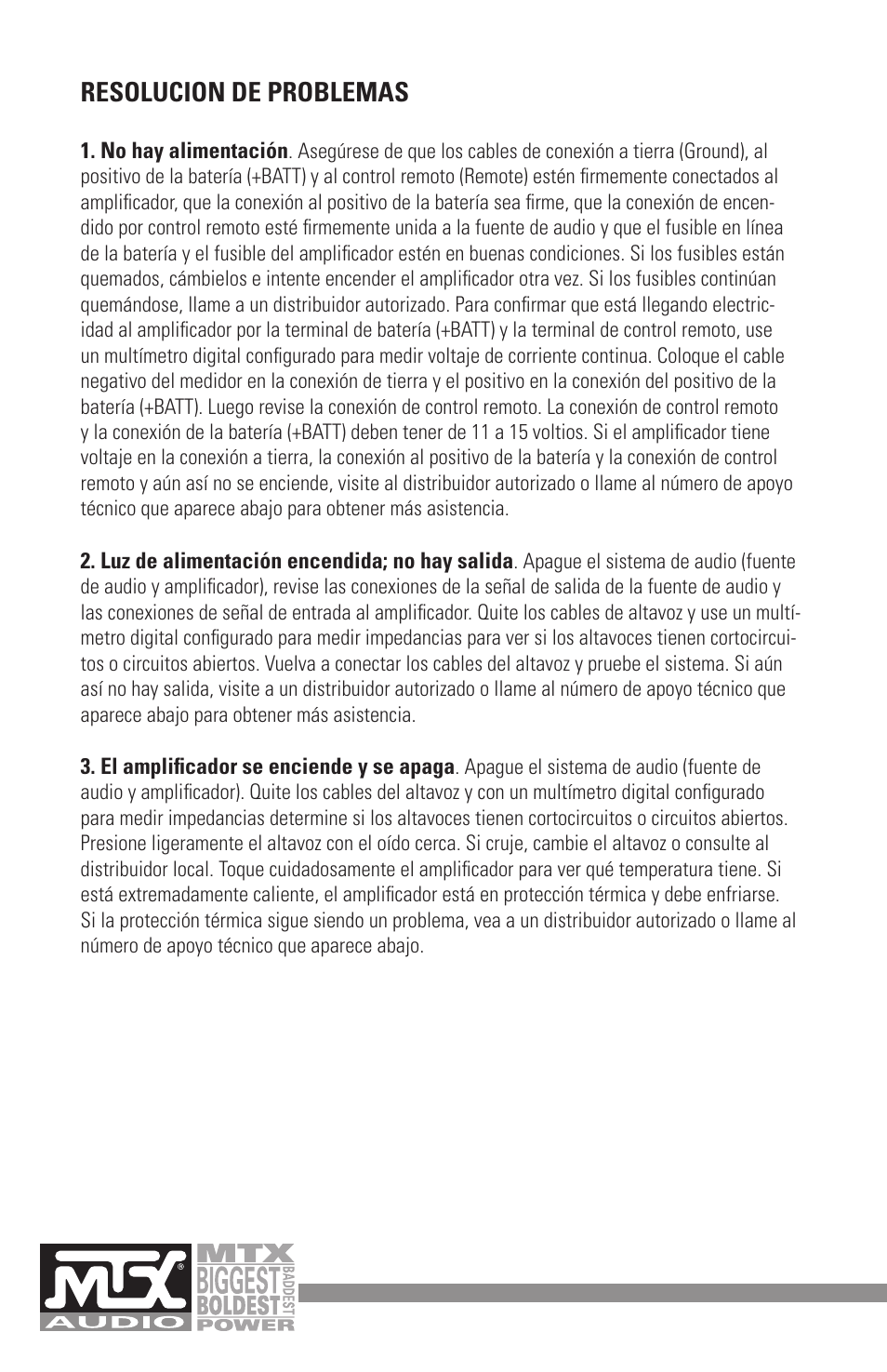 Resolucion de problemas | MTX Audio MXA4002 User Manual | Page 18 / 32