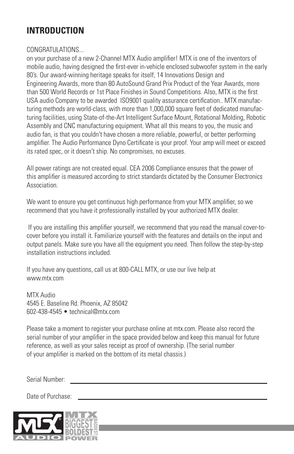 Introduction | MTX Audio MXA4002 User Manual | Page 2 / 32