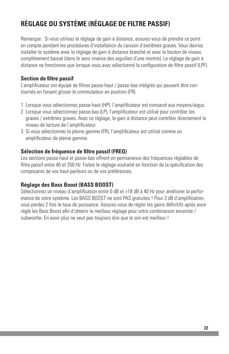 Réglage du système (réglage de filtre passif) | MTX Audio MXA4002 User Manual | Page 23 / 32