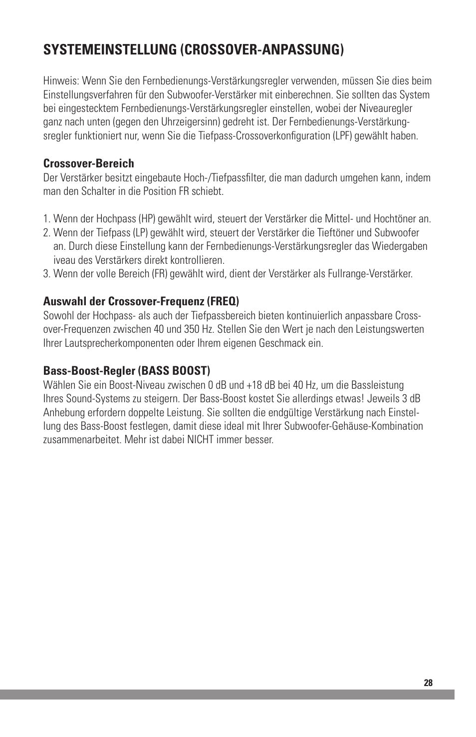 Systemeinstellung (crossover-anpassung) | MTX Audio MXA4002 User Manual | Page 29 / 32