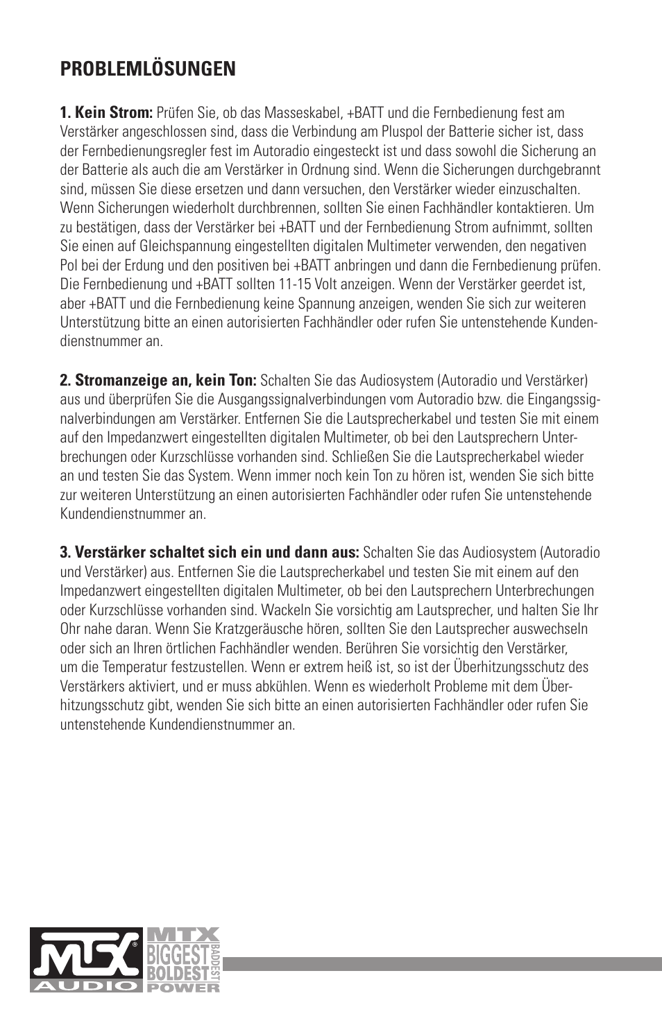 Problemlösungen | MTX Audio MXA4002 User Manual | Page 30 / 32