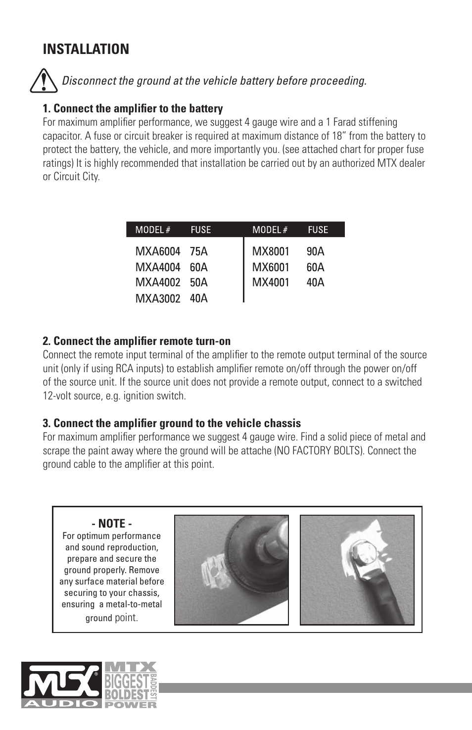 Installation | MTX Audio MXA4002 User Manual | Page 4 / 32