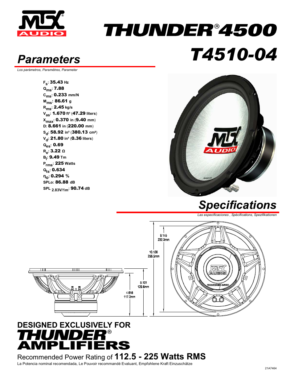 MTX Audio MTX Thunder 4500 T4510-04 User Manual | 4 pages