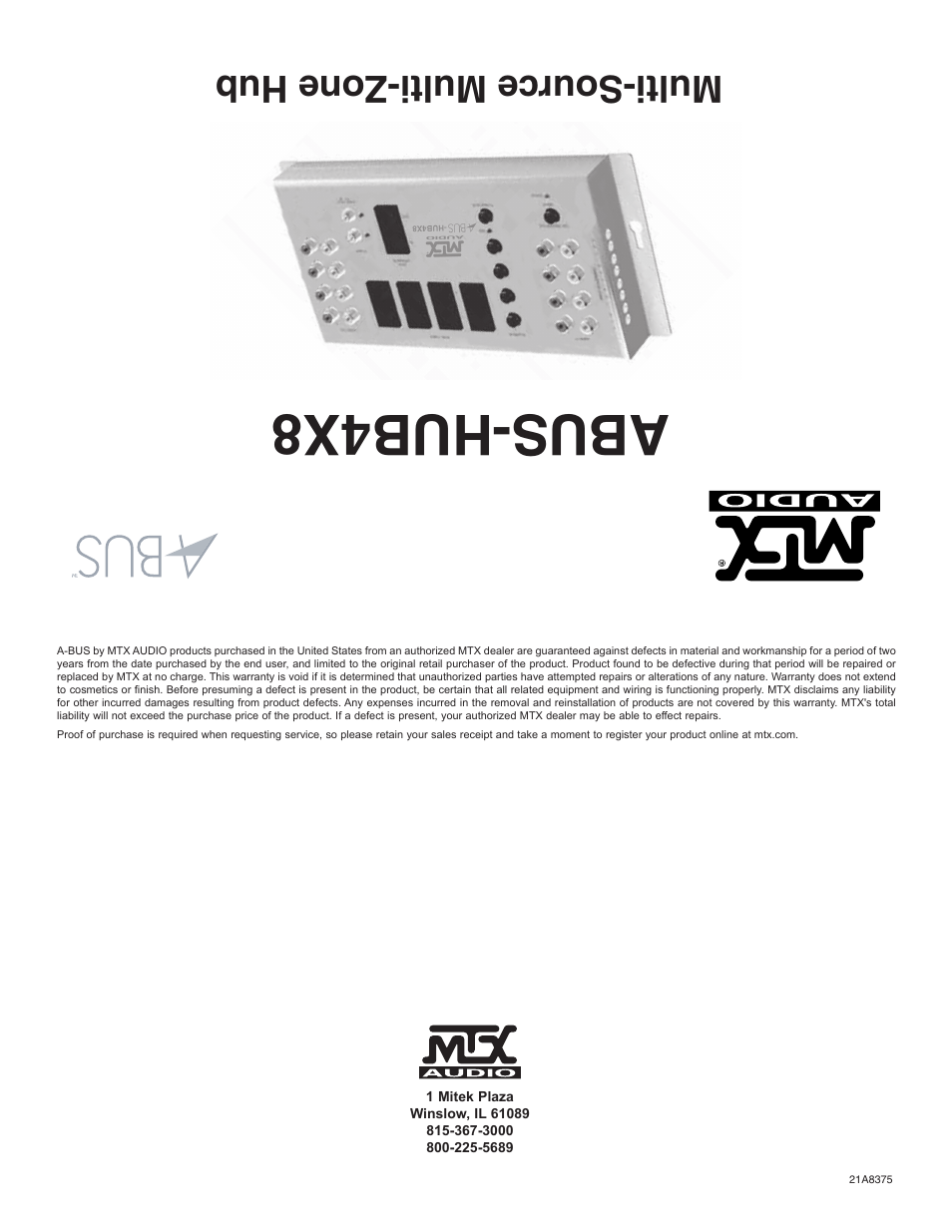 MTX Audio ABUS-HUB4X8 User Manual | 4 pages