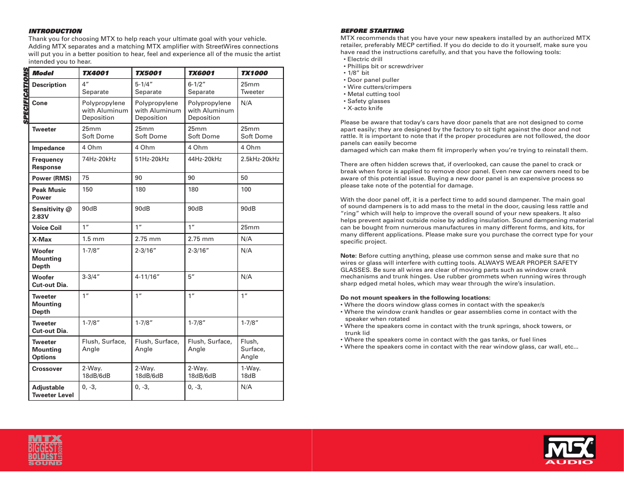 MTX Audio MTX Thunder Axe Separates TX4001 User Manual | Page 2 / 6