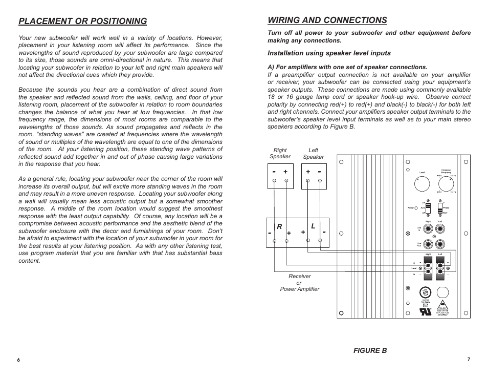 Placement or positioning, Wiring and connections | MTX Audio SW2 User Manual | Page 10 / 10