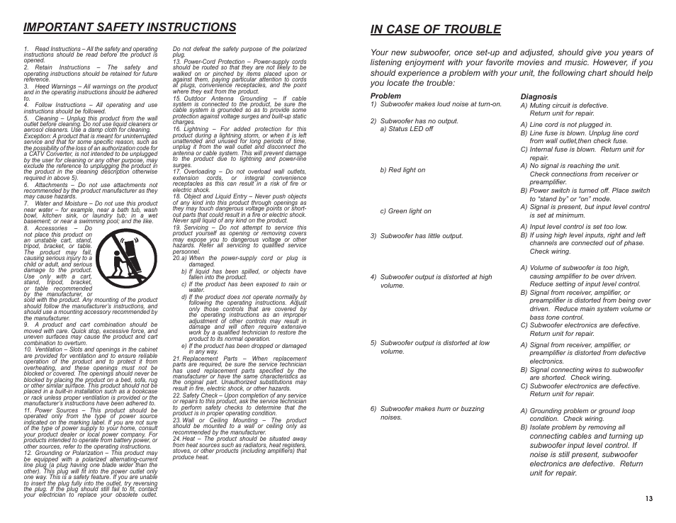 Important safety instructions | MTX Audio SW2 User Manual | Page 4 / 10