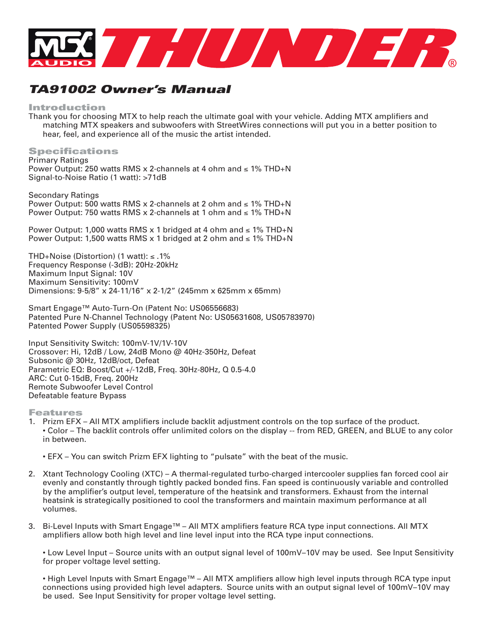 MTX Audio TA91002 User Manual | 6 pages