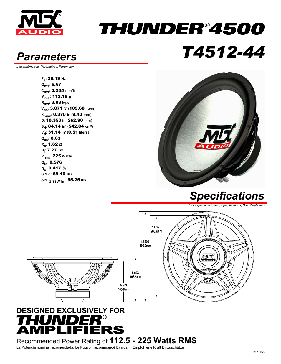 MTX Audio MTX Thunder 4500 T4512-44 User Manual | 4 pages